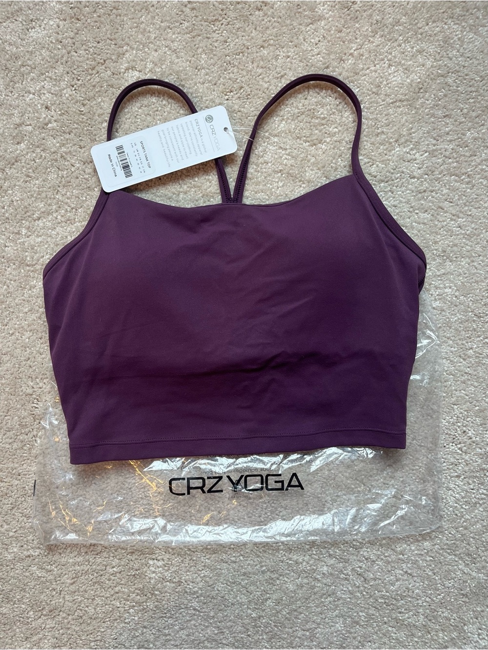 CRZ YOGA Butterluxe Y-Back Strappy Longline Sports Bra Purple Women’s Small NWT
